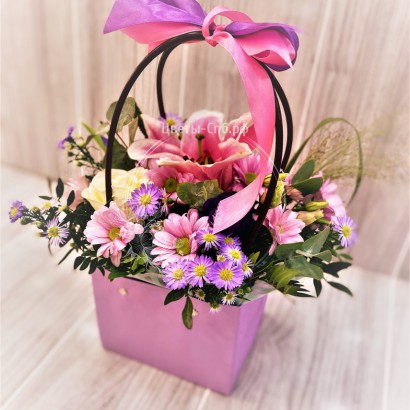 основное фото - Композиция из хризантем с лилией и розой